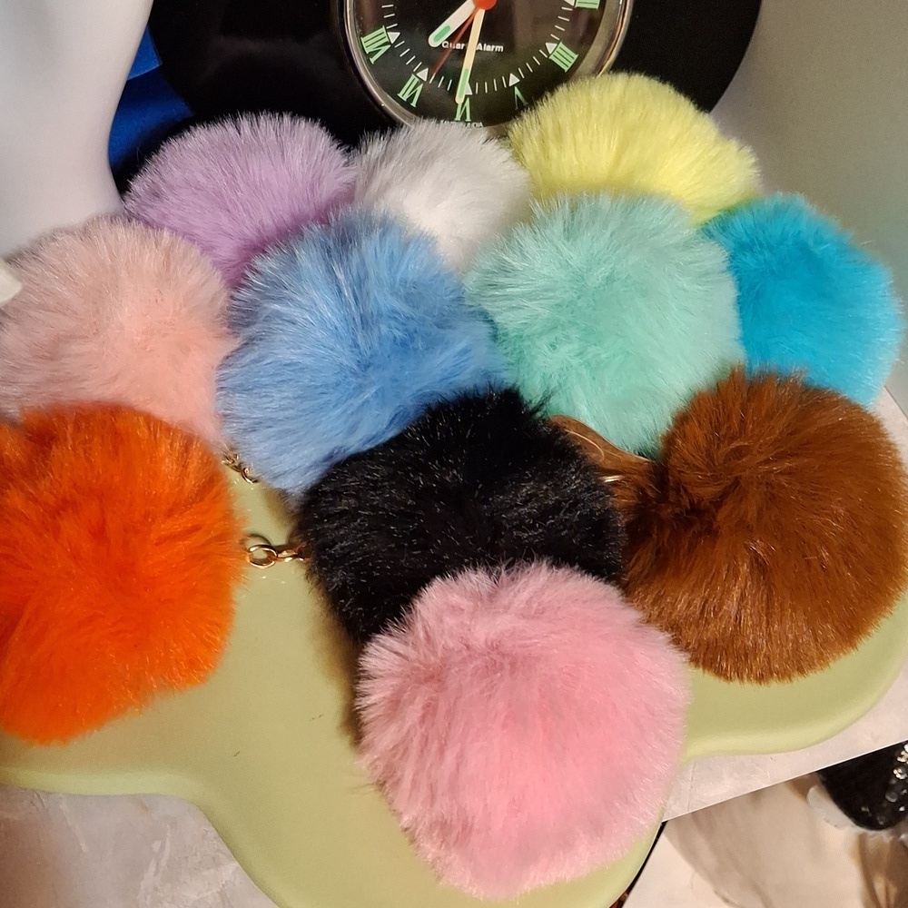 Pom Pom Keychain Bag Charm Handmade By Me Pick A Color 3"